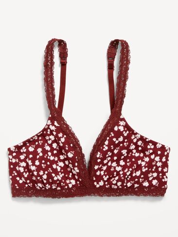 Old Navy Lace-Trim Cotton Triangle Bralette - Burgundy Floral in Kuwait
