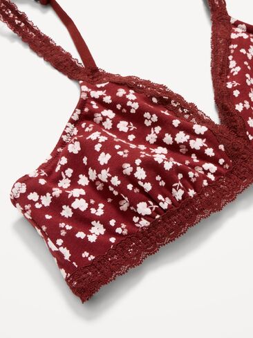 Old Navy Lace-Trim Cotton Triangle Bralette - Burgundy Floral in Kuwait