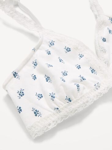 Old Navy Lace-Trim Cotton Triangle Bralette - Blue Ditsy Floral in Kuwait