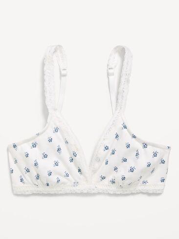 Old Navy Lace-Trim Cotton Triangle Bralette - Blue Ditsy Floral in Kuwait