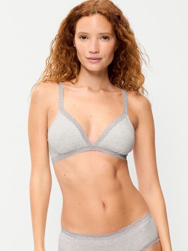 Old Navy Lace-Trim Cotton Triangle Bralette - Heather Grey in Kuwait