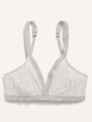 Old Navy Lace-Trim Cotton Triangle Bralette - Heather Grey in Kuwait