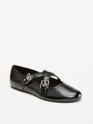 Old Navy Buckle-Strap Mary Jane Ballet Flats for Women - Black Jack in Kuwait