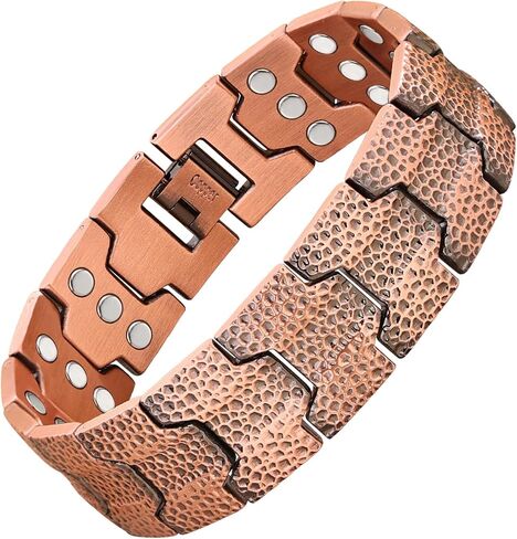 MagEnergy Copper Bracelet for Men, 3X Strength Magnetic Bracelet with 3800 Gauss Magnets, Hammered Design&Patent Pending, Adjustable Length with Sizing Tool in Saudi Arabia
