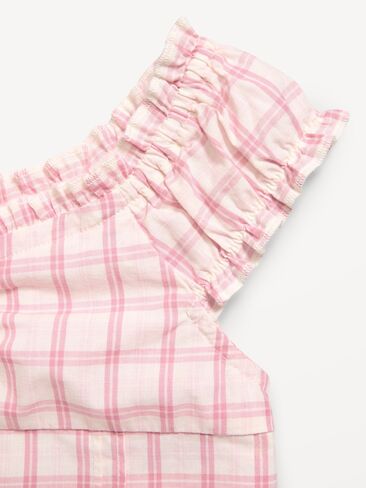 Old Navy Short-Sleeve Sweetheart-Neck Button-Front Top for Girls - White/Pink Plaid in Kuwait