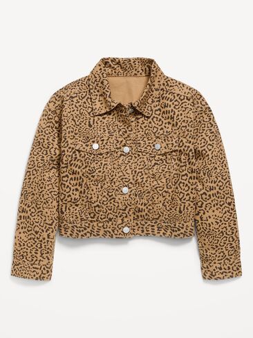 Old Navy Oversized Lightweight Cropped Denim Trucker Jacket for Girls - Animal Prints in Kuwait