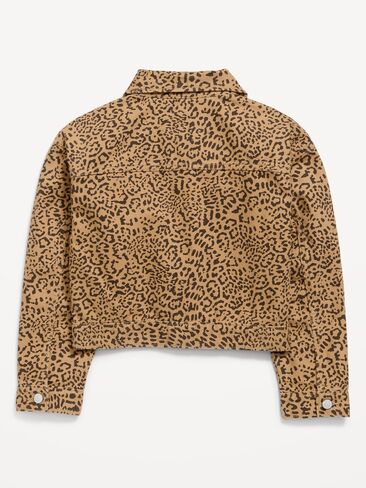 Old Navy Oversized Lightweight Cropped Denim Trucker Jacket for Girls - Animal Prints in Kuwait