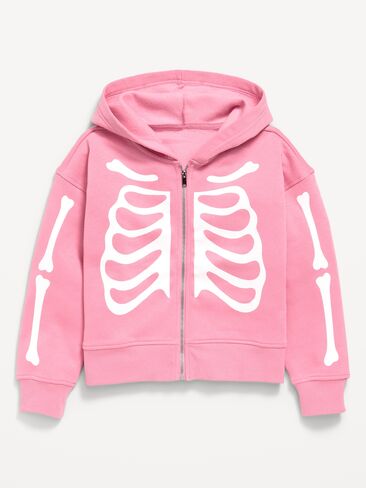 Old Navy Fleece Full-Zip Hoodie for Girls - Pink Skeleton in Kuwait