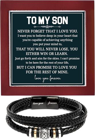 To My Son Bracelet From Dad, Son Bracelets From Mom, Leather Bracelet Gifts For Son, To My Son Never Forget That I Love You Forever Bracelet in Saudi Arabia