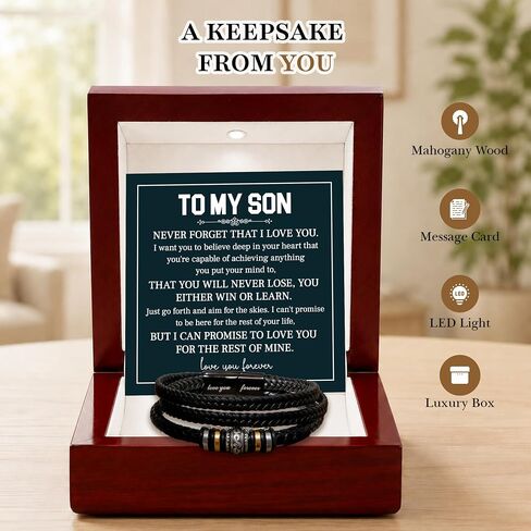 To My Son Bracelet From Dad, Son Bracelets From Mom, Leather Bracelet Gifts For Son, To My Son Never Forget That I Love You Forever Bracelet in Saudi Arabia