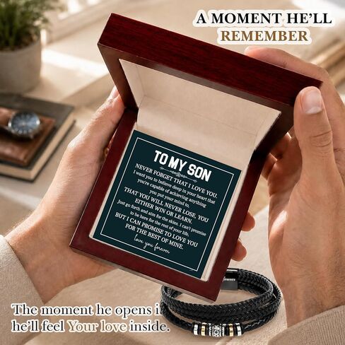 To My Son Bracelet From Dad, Son Bracelets From Mom, Leather Bracelet Gifts For Son, To My Son Never Forget That I Love You Forever Bracelet in Saudi Arabia