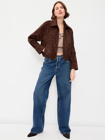 Old Navy Full-Zip Faux-Suede Harrington Jacket - Dark Brown in Kuwait