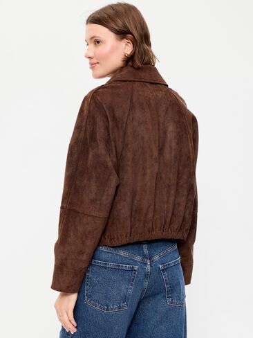 Old Navy Full-Zip Faux-Suede Harrington Jacket - Dark Brown in Kuwait
