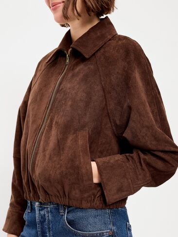 Old Navy Full-Zip Faux-Suede Harrington Jacket - Dark Brown in Kuwait