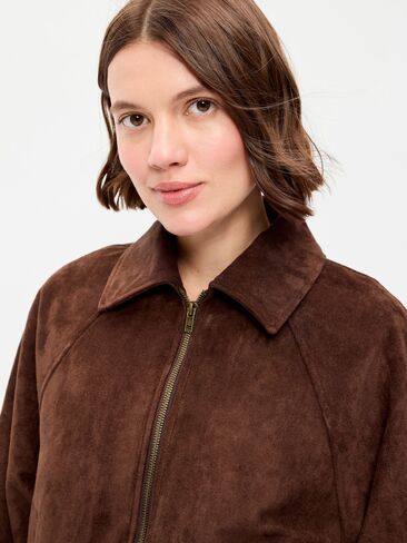Old Navy Full-Zip Faux-Suede Harrington Jacket - Dark Brown in Kuwait