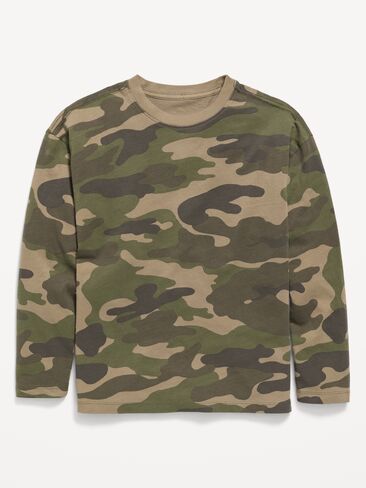 Old Navy Oversized Long-Sleeve T-Shirt for Boys - Green Camo in Kuwait