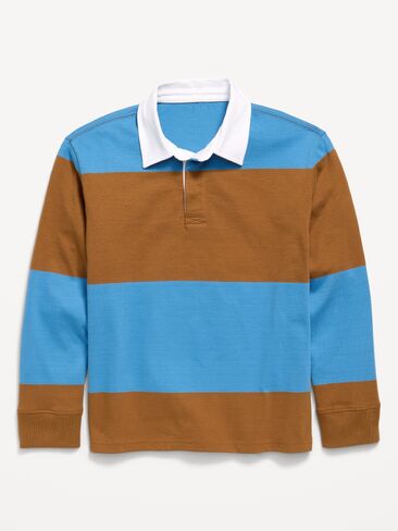 Old Navy Long-Sleeve Rugby Shirt for Boys - Blue/Brown Stripe in Kuwait