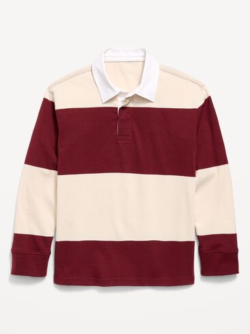 Old Navy Long-Sleeve Rugby Shirt for Boys - Burgundy Stripe in Kuwait