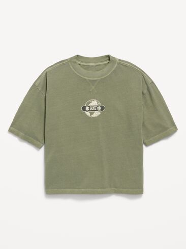 Old Navy Oversized Short-Sleeve Graphic T-Shirt for Boys - Loden in Kuwait