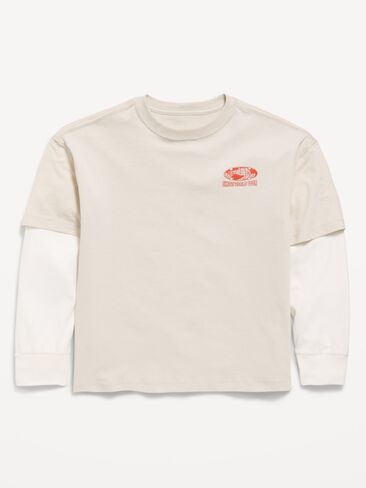 Old Navy Oversized Long-Sleeve 2-In-1 Graphic T-Shirt for Boys - Wish Bone in Kuwait