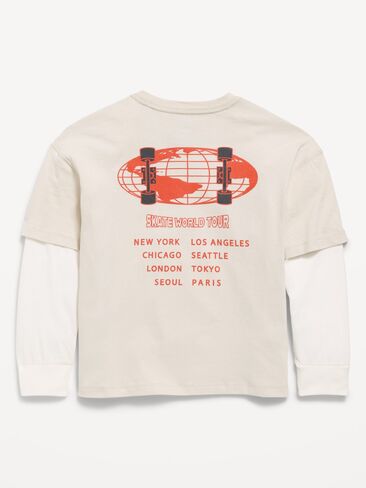 Old Navy Oversized Long-Sleeve 2-In-1 Graphic T-Shirt for Boys - Wish Bone in Kuwait