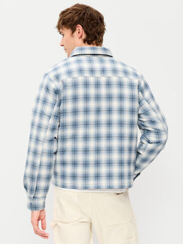 Old Navy Cropped Insulated Flannel Shacket - Blue Plaid in Kuwait