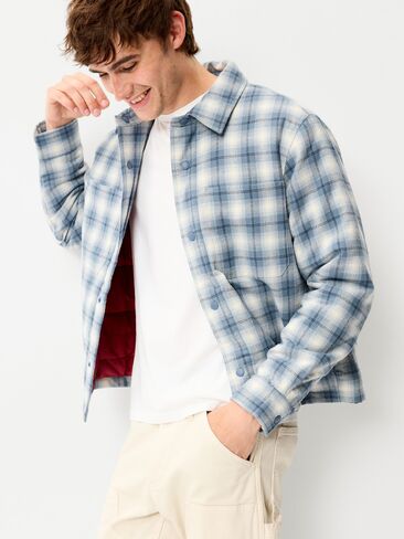 Old Navy Cropped Insulated Flannel Shacket - Blue Plaid in Kuwait