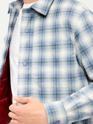 Old Navy Cropped Insulated Flannel Shacket - Blue Plaid in Kuwait
