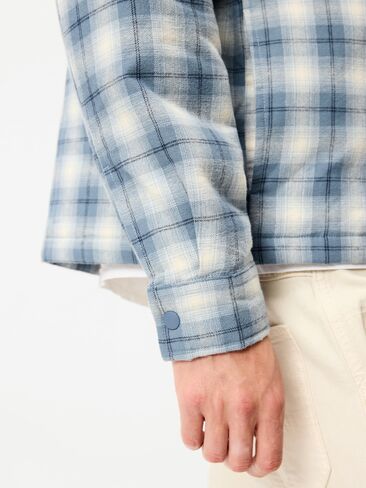 Old Navy Cropped Insulated Flannel Shacket - Blue Plaid in Kuwait