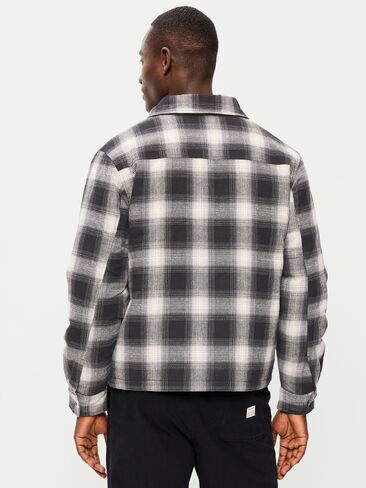 Old Navy Cropped Insulated Flannel Shacket - Black Plaid in Kuwait