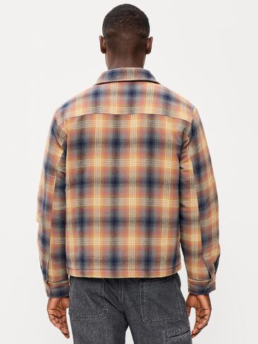 Old Navy Cropped Insulated Flannel Shacket - Brown Plaid in Kuwait