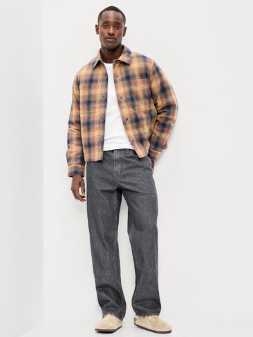 Old Navy Cropped Insulated Flannel Shacket - Brown Plaid in Kuwait
