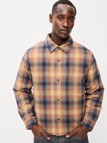 Old Navy Cropped Insulated Flannel Shacket - Brown Plaid in Kuwait