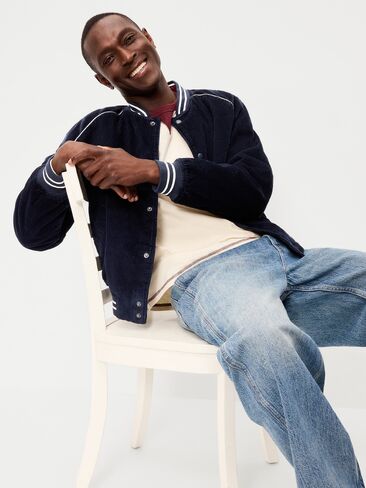 Old Navy Varsity Corduroy Bomber Jacket - Navy Blue in Kuwait