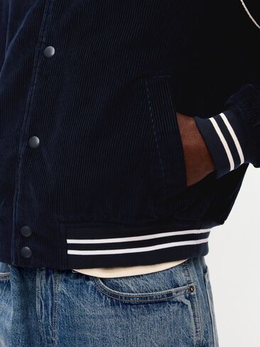 Old Navy Varsity Corduroy Bomber Jacket - Navy Blue in Kuwait