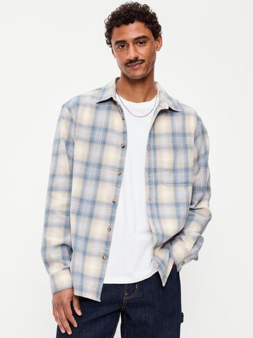 Old Navy Relaxed Long-Sleeve Plaid Flannel Pocket Shirt - Creme De La Creme in Kuwait