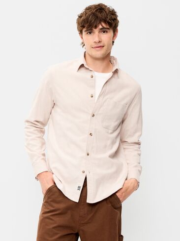 Old Navy Relaxed Long-Sleeve Flannel Pocket Shirt - Oatmeal Heather in Kuwait