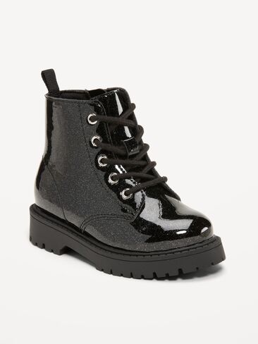 Old Navy Glitter Side-Zip Combat Boots for Toddler Girls - Black Glitter in Kuwait