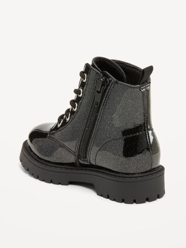 Old Navy Glitter Side-Zip Combat Boots for Toddler Girls - Black Glitter in Kuwait