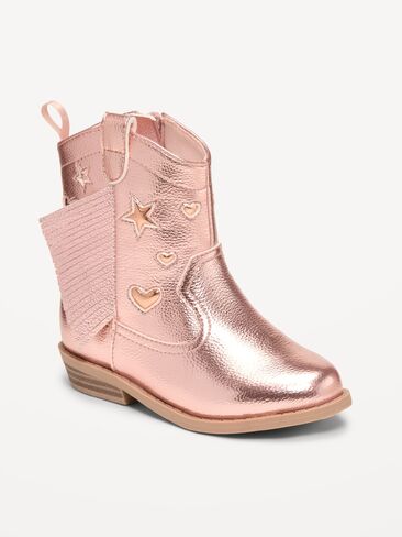 Old Navy Shiny Side-Zip Western Boots for Toddler Girls - Pink Shine in Kuwait