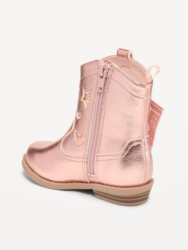 Old Navy Shiny Side-Zip Western Boots for Toddler Girls - Pink Shine in Kuwait