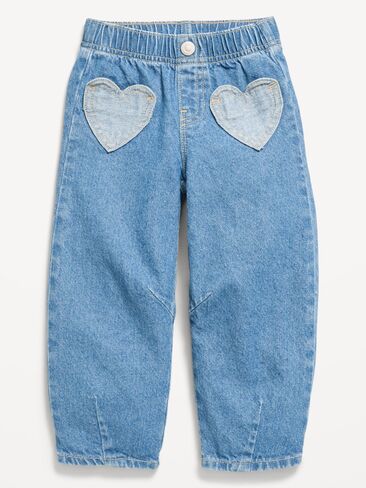 Old Navy Super Baggy Heart-Pocket Barrel-Leg Jeans for Toddler Girls - Medium Wash in Kuwait