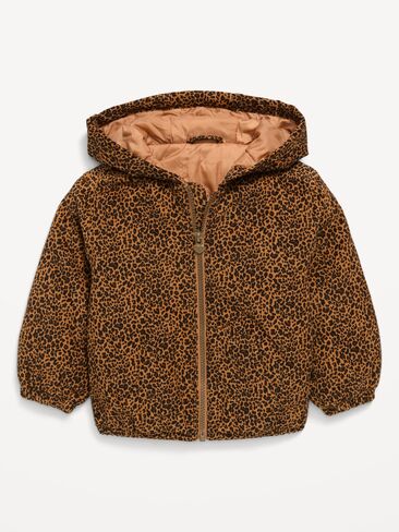 Old Navy Printed Corduroy Full-Zip Hoodie for Toddler Girls - Brown Leopard in Kuwait