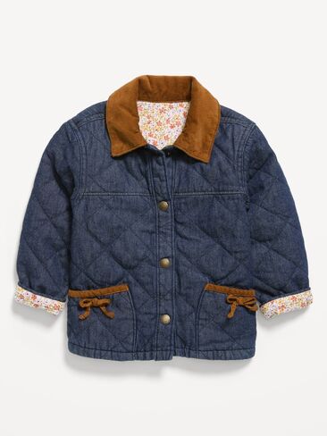 Old Navy Denim Barn Jacket for Toddler Girls - Dark Wash in Kuwait