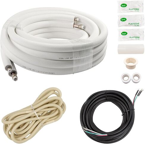 Wostore 25 Ft. Line Set 1/4&1/2 Inch 3/8" PE for Mini Split Air Conditioner Insulated Coil Copper Pipes HVAC with Fittings in Saudi Arabia