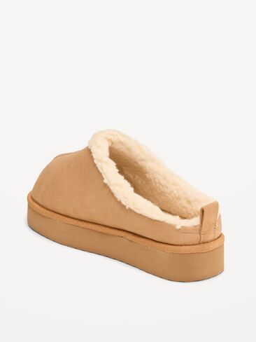 Old Navy Faux-Suede Platform Mule Slippers for Girls - Tan in Kuwait