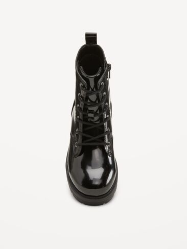 Old Navy Faux-Leather Lace-Up Combat Boots for Girls - Black Jack in Kuwait