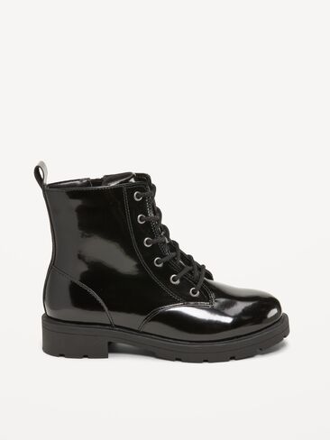 Old Navy Faux-Leather Lace-Up Combat Boots for Girls - Black Jack in Kuwait