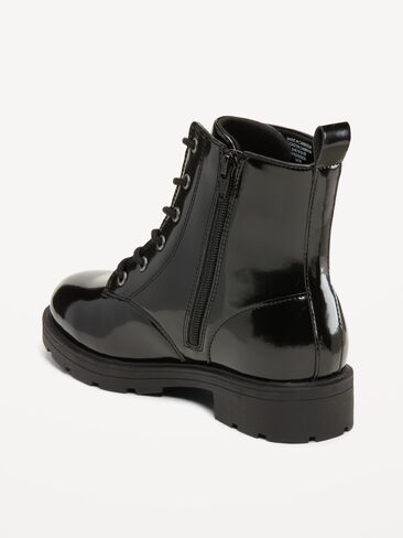 Old Navy Faux-Leather Lace-Up Combat Boots for Girls - Black Jack in Kuwait