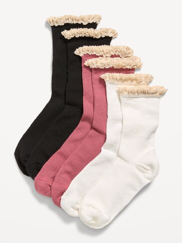 Old Navy Ruffled Waffle Knit Socks 3-Pack for Girls - Neutral in Kuwait
